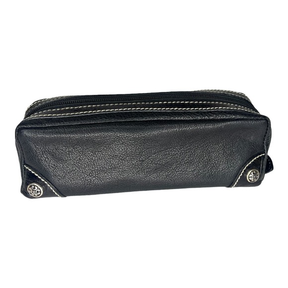 VTG Brighton Black Leather 8" Zip Cosmetic Bag - Picture 2 of 7